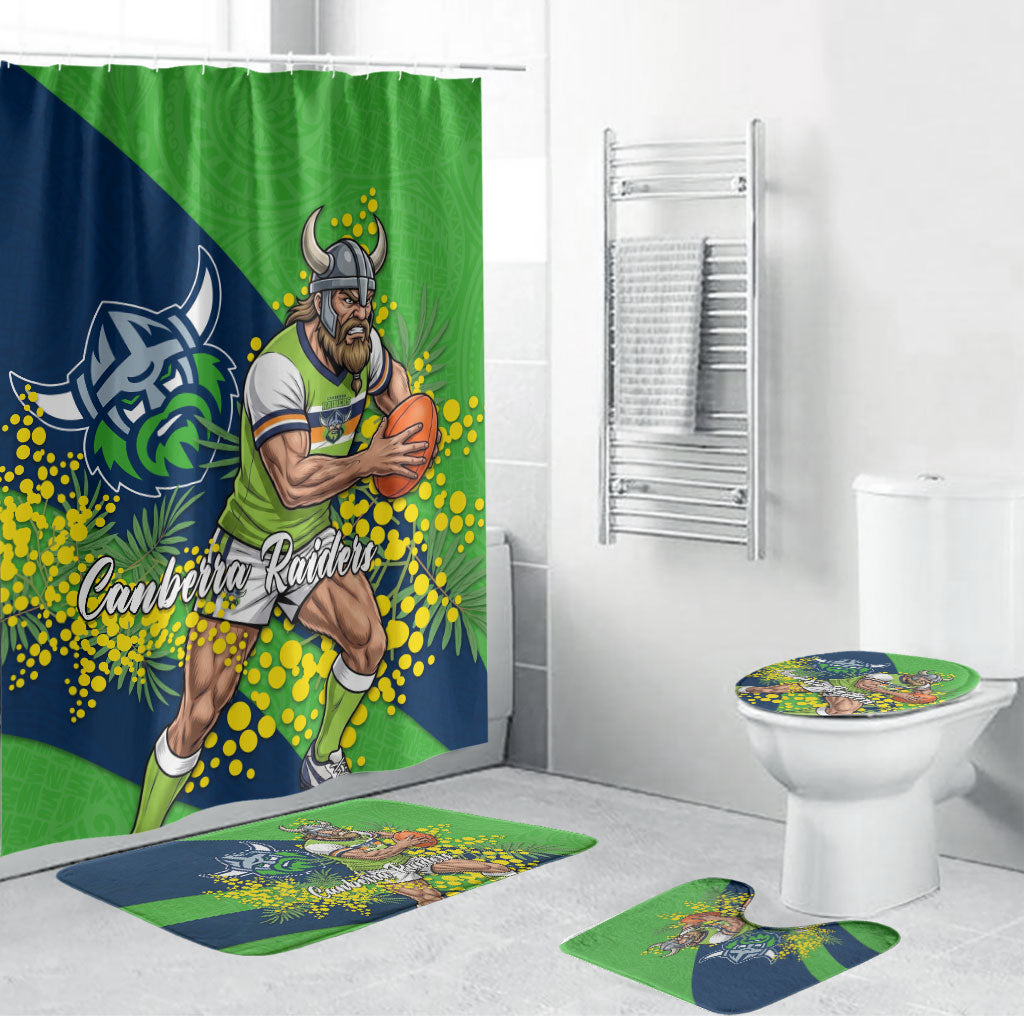 Canberra Raiders Bathroom Set Golden Wattle Floral Polynesian - Australian Flower - Rugby Mascot