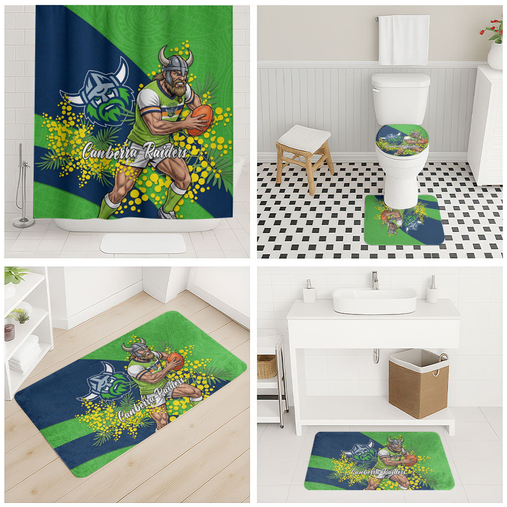 Canberra Raiders Bathroom Set Golden Wattle Floral Polynesian - Australian Flower - Rugby Mascot