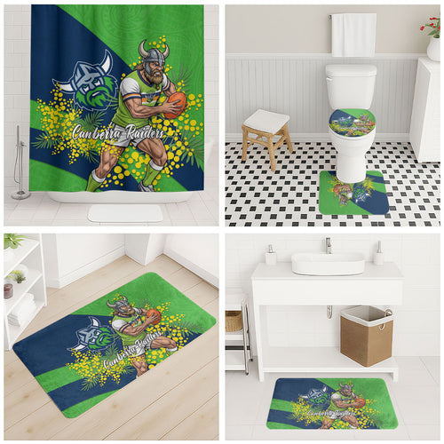 Canberra Raiders Bathroom Set Golden Wattle Floral Polynesian - Australian Flower - Rugby Mascot