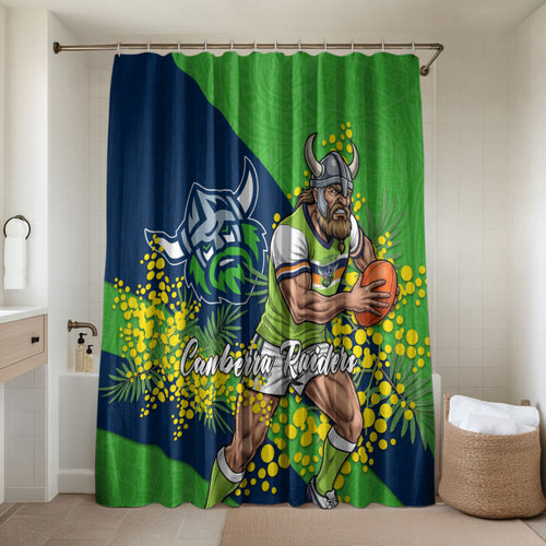 Canberra Raiders Bathroom Set Golden Wattle Floral Polynesian - Australian Flower - Rugby Mascot