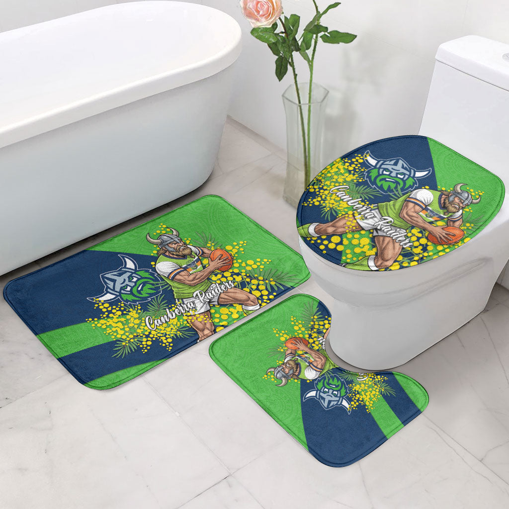 Canberra Raiders Bathroom Set Golden Wattle Floral Polynesian - Australian Flower - Rugby Mascot