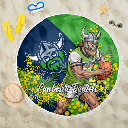 Canberra Raiders Beach Blanket Golden Wattle Floral Polynesian - Australian Flower - Rugby Mascot
