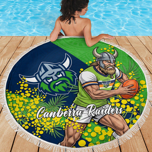 Canberra Raiders Beach Blanket Golden Wattle Floral Polynesian - Australian Flower - Rugby Mascot