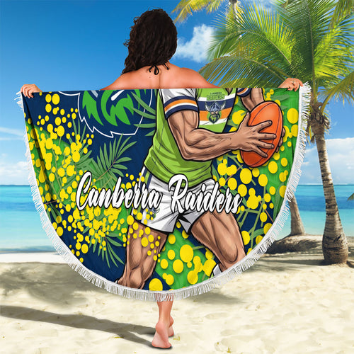 Canberra Raiders Beach Blanket Golden Wattle Floral Polynesian - Australian Flower - Rugby Mascot