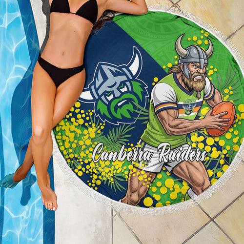 Canberra Raiders Beach Blanket Golden Wattle Floral Polynesian - Australian Flower - Rugby Mascot