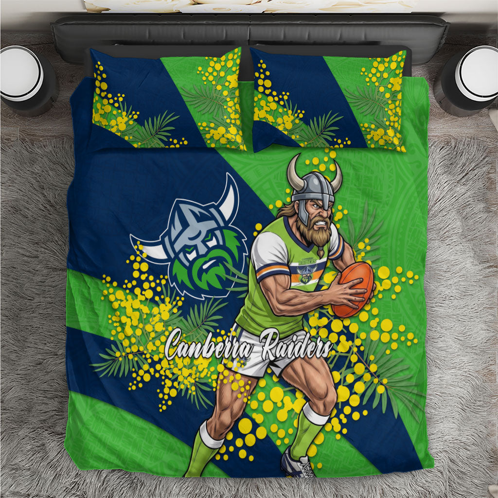 Canberra Raiders Bedding Set Golden Wattle Floral Polynesian - Australian Flower - Rugby Mascot