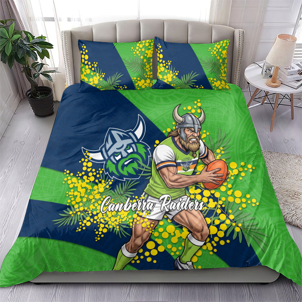 Canberra Raiders Bedding Set Golden Wattle Floral Polynesian - Australian Flower - Rugby Mascot