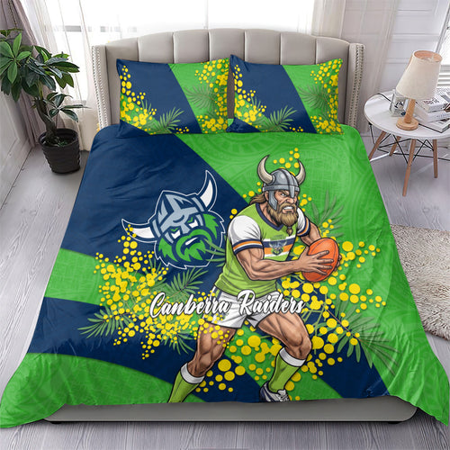 Canberra Raiders Bedding Set Golden Wattle Floral Polynesian - Australian Flower - Rugby Mascot