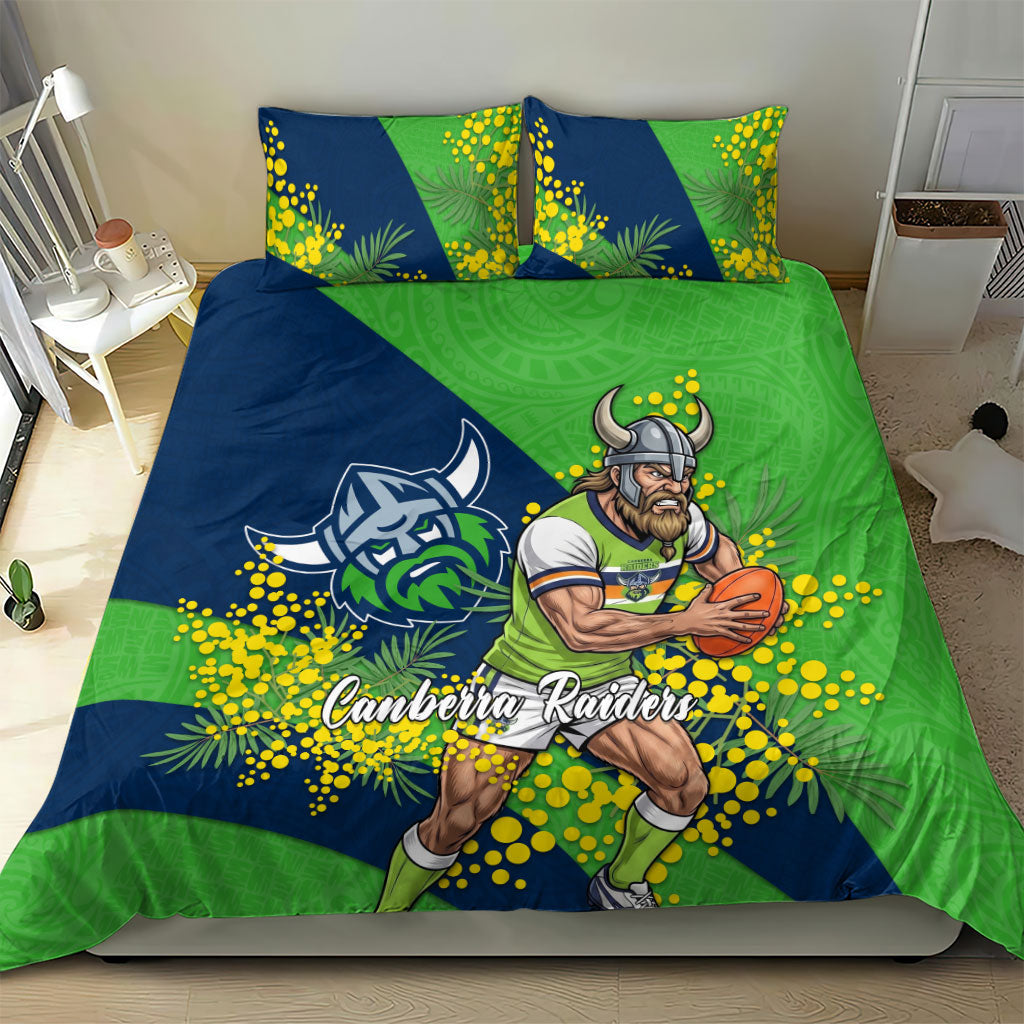 Canberra Raiders Bedding Set Golden Wattle Floral Polynesian - Australian Flower - Rugby Mascot
