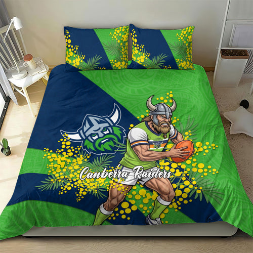 Canberra Raiders Bedding Set Golden Wattle Floral Polynesian - Australian Flower - Rugby Mascot