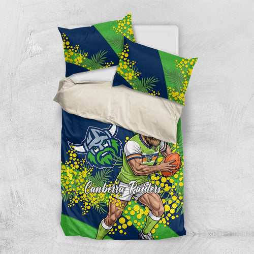 Canberra Raiders Bedding Set Golden Wattle Floral Polynesian - Australian Flower - Rugby Mascot