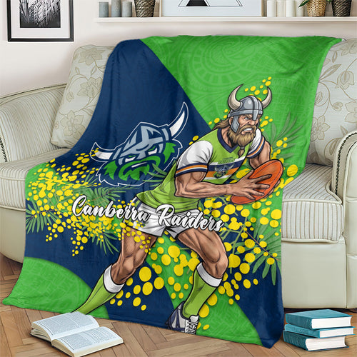 Canberra Raiders Blanket Golden Wattle Floral Polynesian - Australian Flower - Rugby Mascot