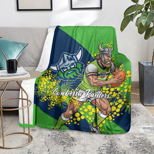 Canberra Raiders Blanket Golden Wattle Floral Polynesian - Australian Flower - Rugby Mascot