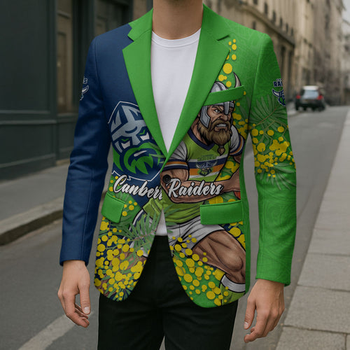 Canberra Raiders Blazer Golden Wattle Floral Polynesian - Australian Flower - Rugby Mascot