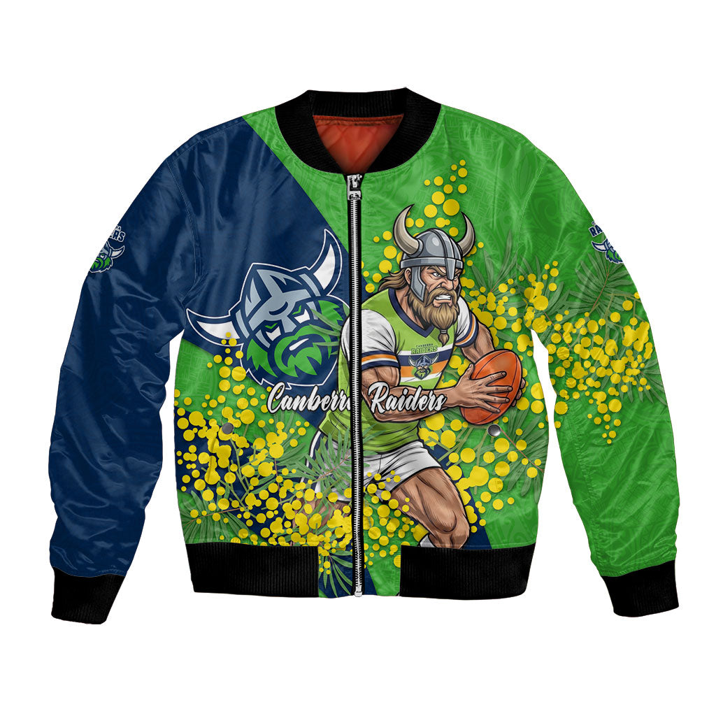 Canberra Raiders Bomber Jacket Golden Wattle Floral Polynesian - Australian Flower - Rugby Mascot