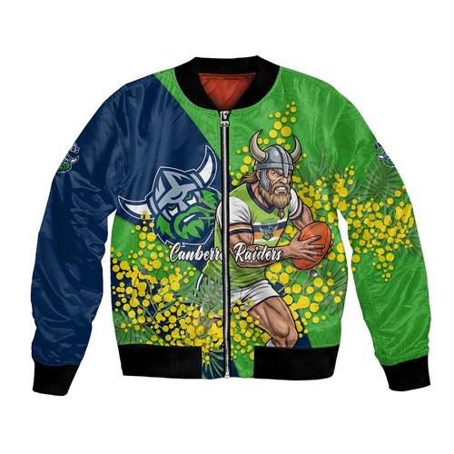 Canberra Raiders Bomber Jacket Golden Wattle Floral Polynesian - Australian Flower - Rugby Mascot
