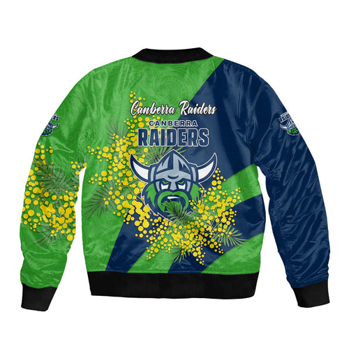 Canberra Raiders Bomber Jacket Golden Wattle Floral Polynesian - Australian Flower - Rugby Mascot