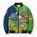 Canberra Raiders Bomber Puffer Jacket Golden Wattle Floral Polynesian - Australian Flower - Rugby Mascot