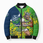 Canberra Raiders Bomber Puffer Jacket Golden Wattle Floral Polynesian - Australian Flower - Rugby Mascot