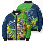 Canberra Raiders Bomber Puffer Jacket Golden Wattle Floral Polynesian - Australian Flower - Rugby Mascot