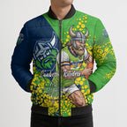 Canberra Raiders Bomber Puffer Jacket Golden Wattle Floral Polynesian - Australian Flower - Rugby Mascot