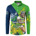 Canberra Raiders Button Sweatshirt Golden Wattle Floral Polynesian - Australian Flower - Rugby Mascot
