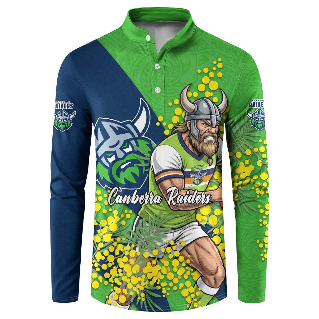 Canberra Raiders Button Sweatshirt Golden Wattle Floral Polynesian - Australian Flower - Rugby Mascot