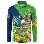 Canberra Raiders Button Sweatshirt Golden Wattle Floral Polynesian - Australian Flower - Rugby Mascot
