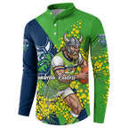 Canberra Raiders Button Sweatshirt Golden Wattle Floral Polynesian - Australian Flower - Rugby Mascot