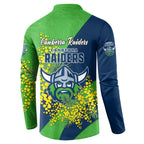 Canberra Raiders Button Sweatshirt Golden Wattle Floral Polynesian - Australian Flower - Rugby Mascot