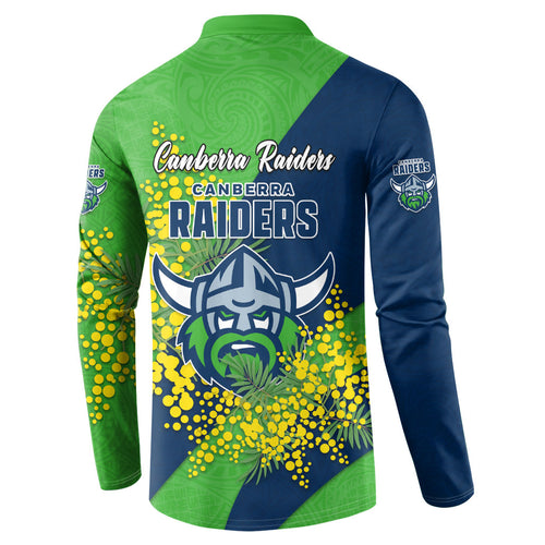 Canberra Raiders Button Sweatshirt Golden Wattle Floral Polynesian - Australian Flower - Rugby Mascot