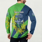 Canberra Raiders Button Sweatshirt Golden Wattle Floral Polynesian - Australian Flower - Rugby Mascot