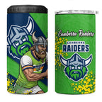 Canberra Raiders 4 in 1 Can Cooler Tumbler Golden Wattle Floral Polynesian - Australian Flower - Rugby Mascot