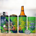 Canberra Raiders 4 in 1 Can Cooler Tumbler Golden Wattle Floral Polynesian - Australian Flower - Rugby Mascot