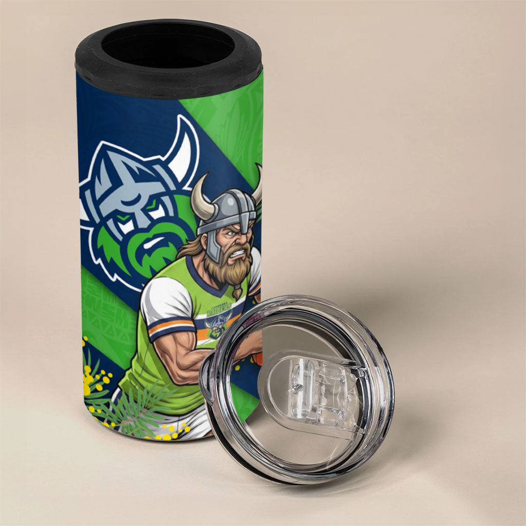 Canberra Raiders 4 in 1 Can Cooler Tumbler Golden Wattle Floral Polynesian - Australian Flower - Rugby Mascot