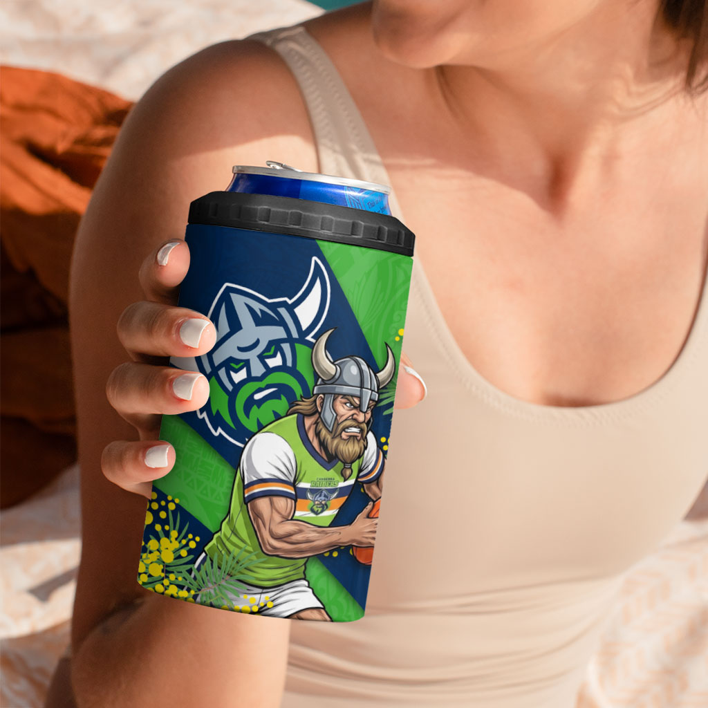 Canberra Raiders 4 in 1 Can Cooler Tumbler Golden Wattle Floral Polynesian - Australian Flower - Rugby Mascot