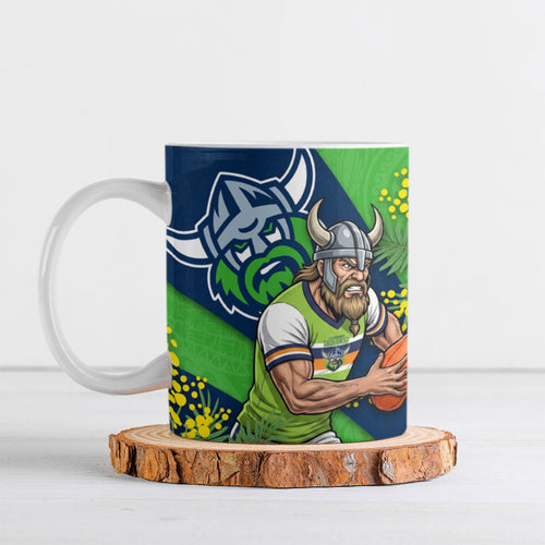 Canberra Raiders Ceramic Mug Golden Wattle Floral Polynesian - Australian Flower - Rugby Mascot