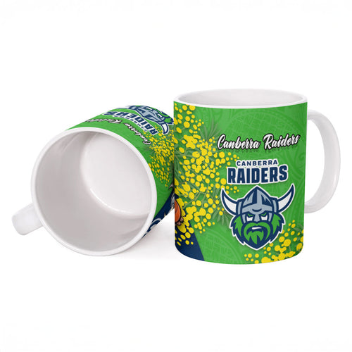 Canberra Raiders Ceramic Mug Golden Wattle Floral Polynesian - Australian Flower - Rugby Mascot