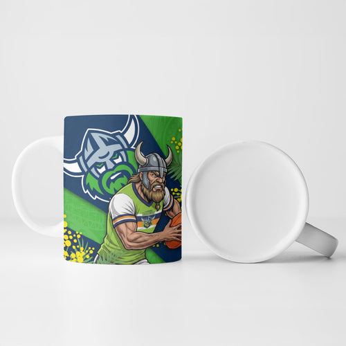 Canberra Raiders Ceramic Mug Golden Wattle Floral Polynesian - Australian Flower - Rugby Mascot