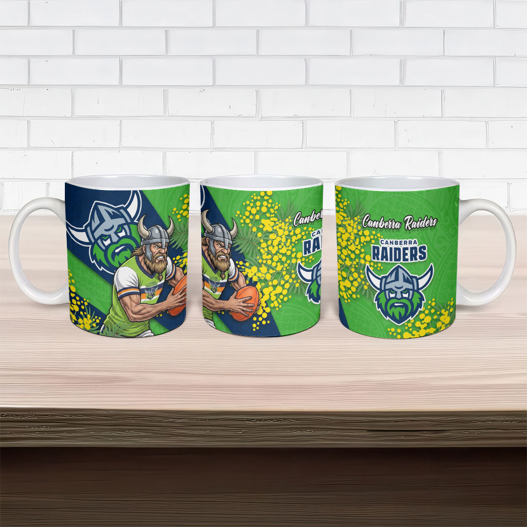 Canberra Raiders Ceramic Mug Golden Wattle Floral Polynesian - Australian Flower - Rugby Mascot