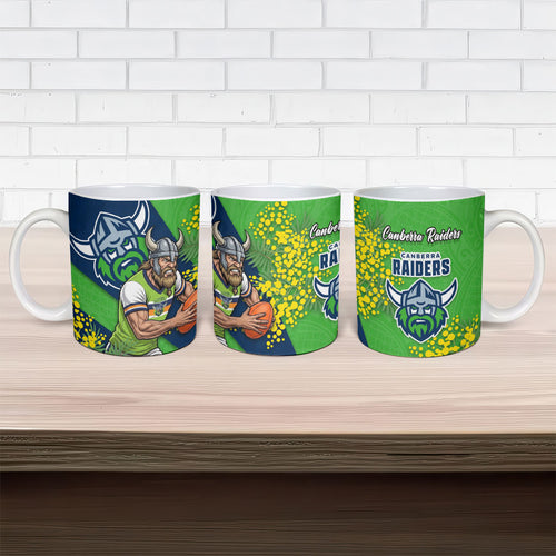 Canberra Raiders Ceramic Mug Golden Wattle Floral Polynesian - Australian Flower - Rugby Mascot