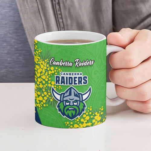 Canberra Raiders Ceramic Mug Golden Wattle Floral Polynesian - Australian Flower - Rugby Mascot