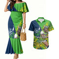 Canberra Raiders Couples Matching Mermaid Dress and Hawaiian Shirt Golden Wattle Floral Polynesian - Australian Flower - Rugby Mascot