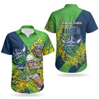 Canberra Raiders Couples Matching Summer Maxi Dress and Hawaiian Shirt Golden Wattle Floral Polynesian - Australian Flower - Rugby Mascot