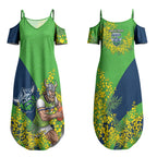Canberra Raiders Couples Matching Summer Maxi Dress and Hawaiian Shirt Golden Wattle Floral Polynesian - Australian Flower - Rugby Mascot