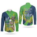 Canberra Raiders Couples Matching Summer Maxi Dress and Long Sleeve Button Shirt Golden Wattle Floral Polynesian - Australian Flower - Rugby Mascot