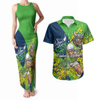 Canberra Raiders Couples Matching Tank Maxi Dress and Hawaiian Shirt Golden Wattle Floral Polynesian - Australian Flower - Rugby Mascot