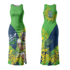 Canberra Raiders Couples Matching Tank Maxi Dress and Hawaiian Shirt Golden Wattle Floral Polynesian - Australian Flower - Rugby Mascot