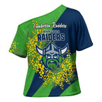 Canberra Raiders Cross Shoulder Shirt Golden Wattle Floral Polynesian - Australian Flower - Rugby Mascot