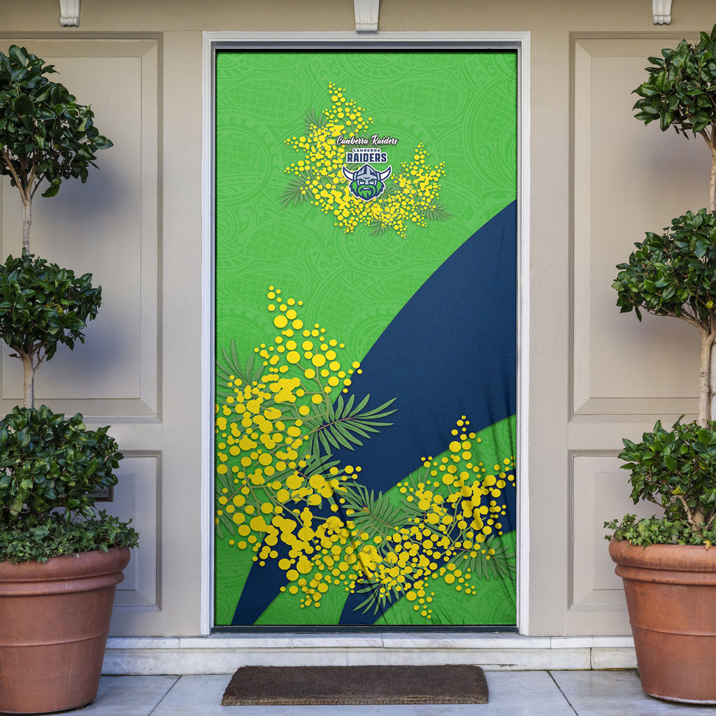 Canberra Raiders Door Cover Golden Wattle Floral Polynesian - Australian Flower - Rugby Mascot
